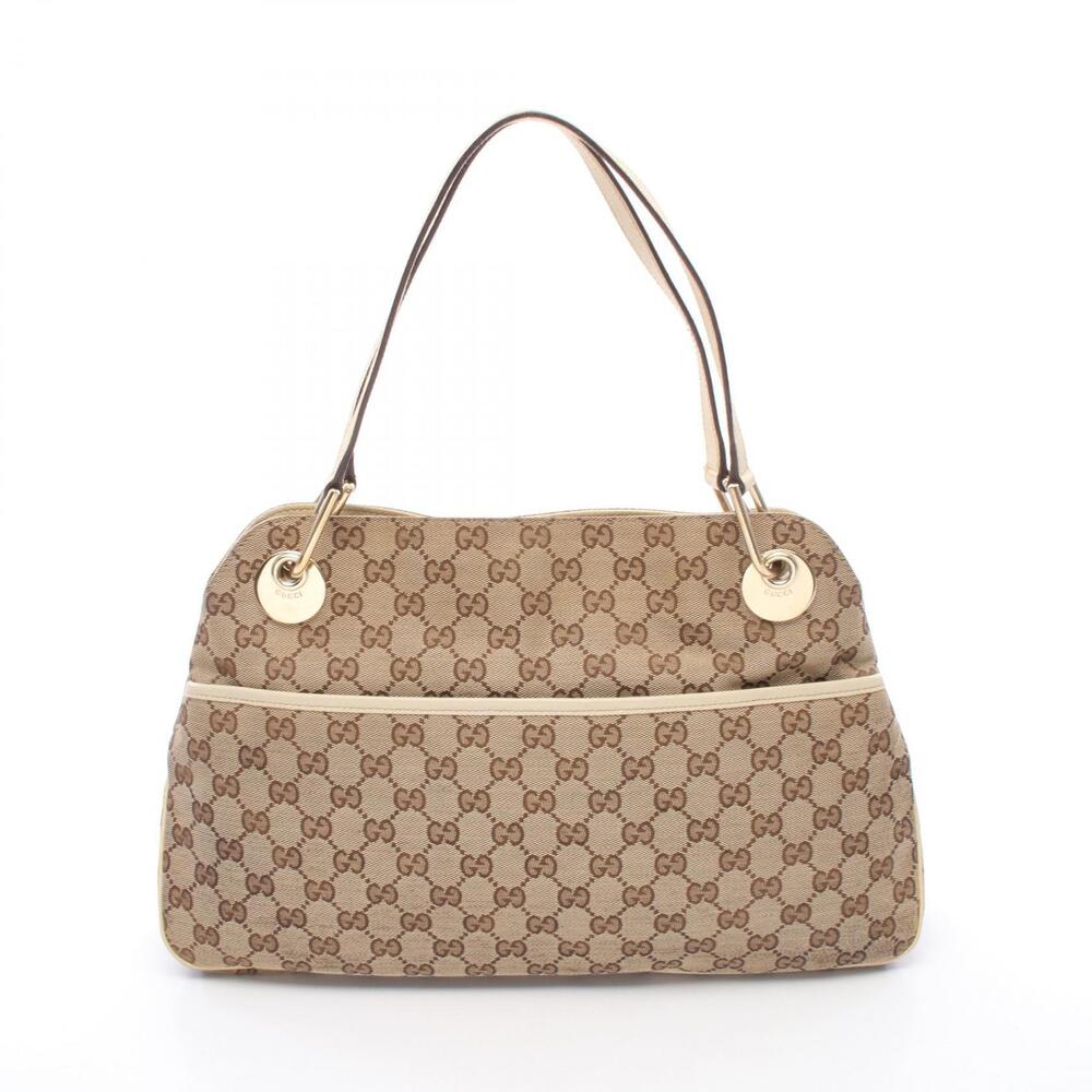 Gucci Ivory White GG Beige Leather Canvas Shoulder Bag White Tan - Picture 2 of 8